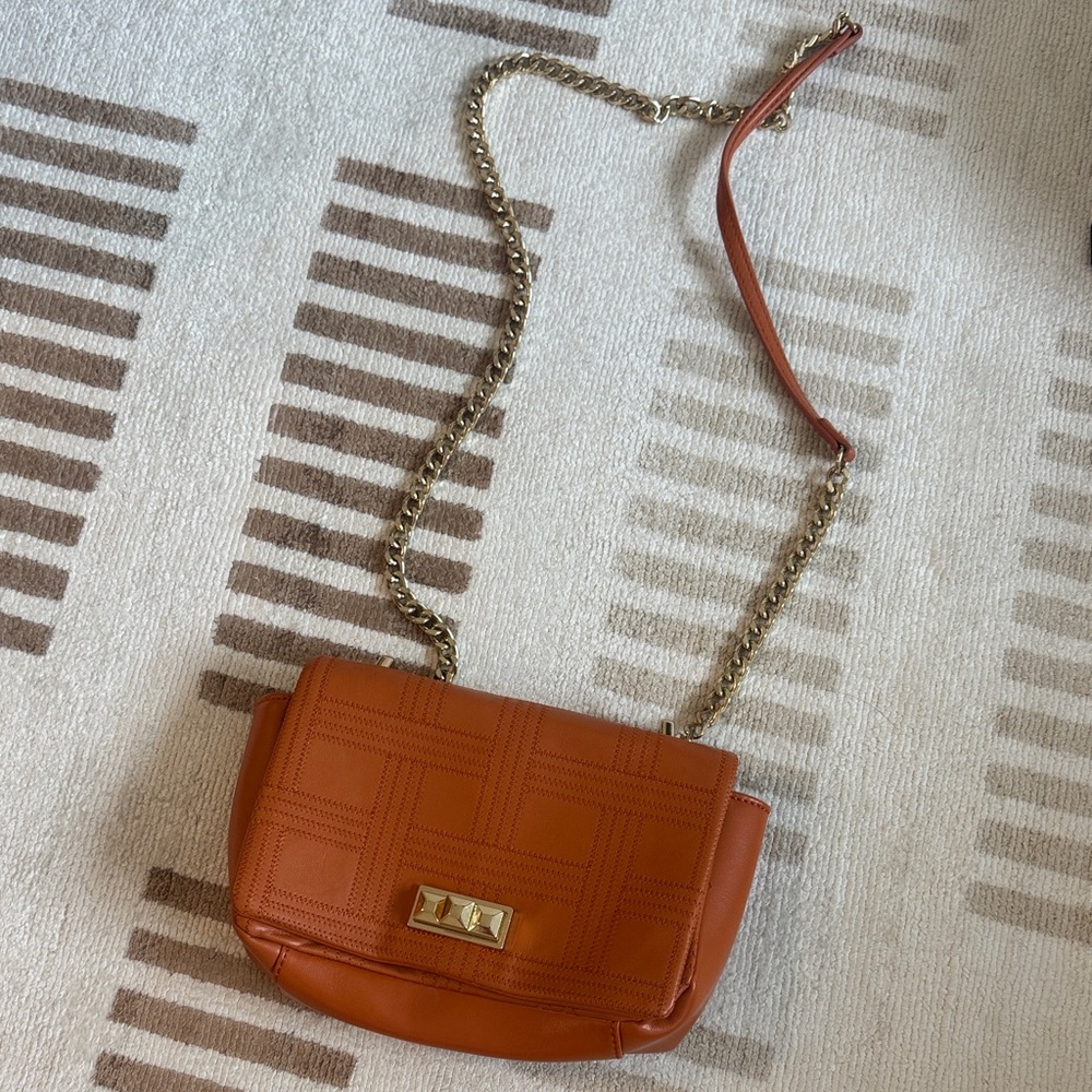Zara Orange Crossbody Bag with Gold Chain, about 7-8 inches long and 4-5 height